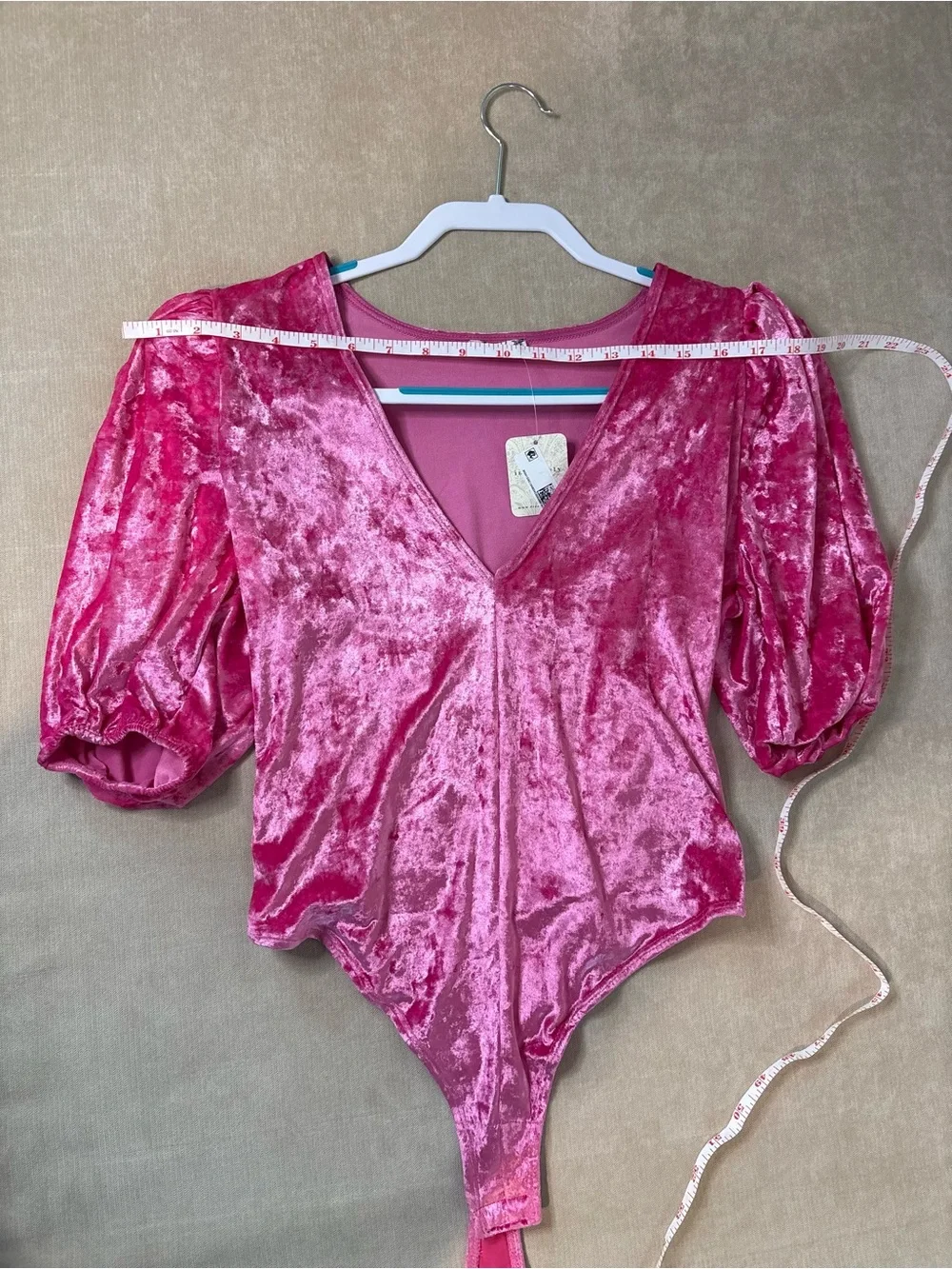 NWT Free People Pink Velvet V-Neck Bodysuit